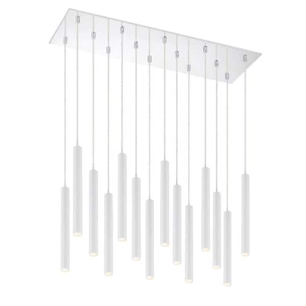 Unbranded Forest 5 W 14 Light Chrome Integrated LED Shaded Chandelier with Matte White Steel Shade