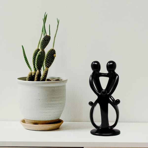 Global Crafts Soapstone Family Sculpture: Ebony, 2 Parents 3 Children 10 inch
