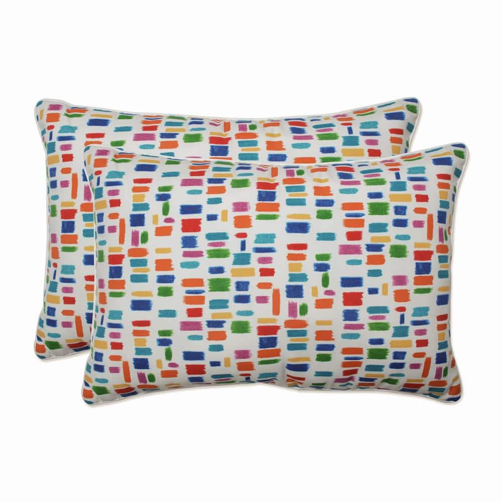 Colorful Brushstroke Rectangular Outdoor Lumbar Pillow Set