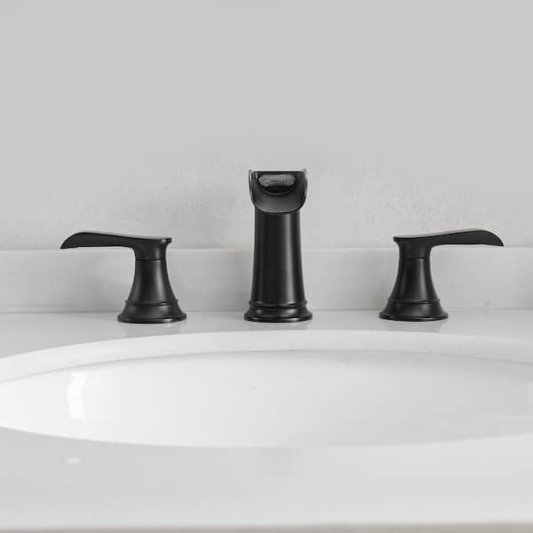 8 in. Widespread Double Handle Bathroom Faucet with Drain Kit Included in Matte Black