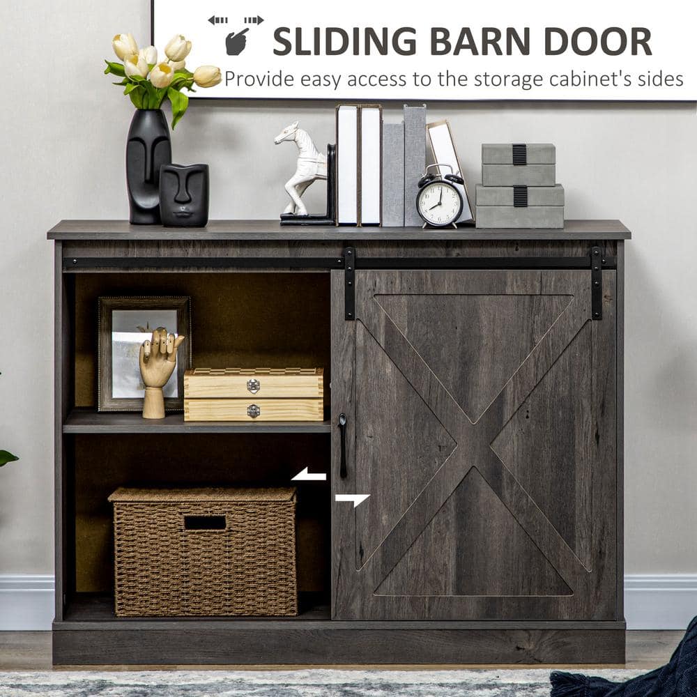 Dark Gray 6-Tier Steel and Wood Buffet Sideboard