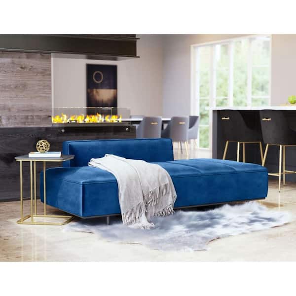 HomeRoots 79.1 in Armless Velvet Tuxedo Modular Sofa in Blue