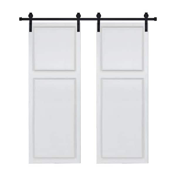 Dual 2-Panel Cottage style door 3/4 in. Thick 36 in. x 80 in. MDF White Barn Sliding Door With Hardware Kit
