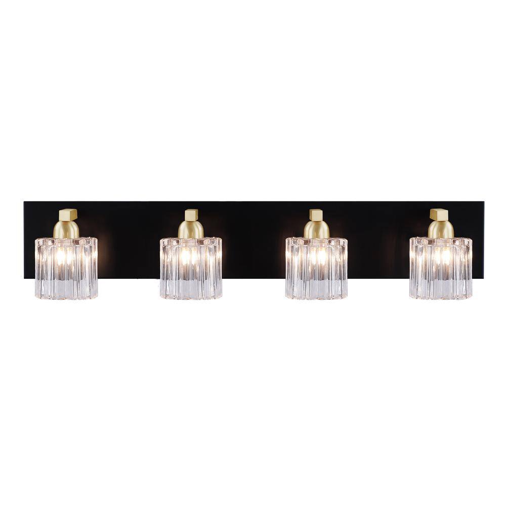 28" Matte Black and Warm Brass Vanity Light with Clear Glass Shades