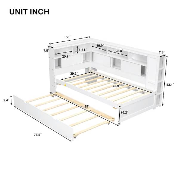 White Twin Daybed with Storage Shelves, USB and Trundle