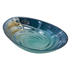 Glass Bowl with Swirl Design 12.5 in. x 8.5 in. x 2.8 in. Blue/Green