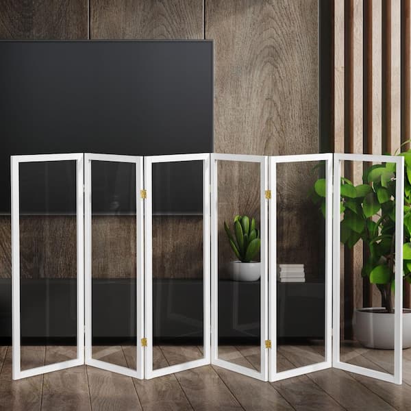 Oriental Furniture 4 ft. Short Clear Plastic Partition White 6 Panel