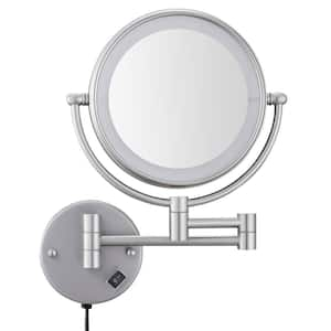 8 in. W x 8 in. H Round LED Lighted Wall Mount Bi-View 3X/1X Magnification Hardwired Bathroom Makeup Mirror in Nickel