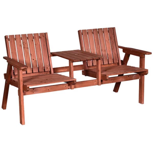 3-Piece Wooden Patio Conversation Set Garden Bench with Middle Table and Natural Weather-Fighting Materials