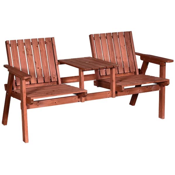 Outsunny 3-Piece Wooden Patio Conversation Set Garden Bench with Middle Table and Natural Weather-Fighting Materials