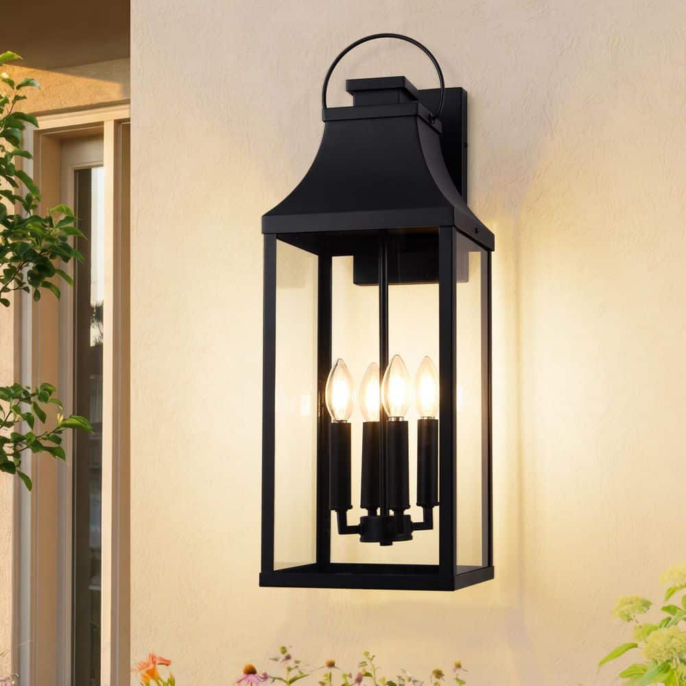 25.5 in. 4-Light Matte Black Hardwired Outdoor Wall Lantern Sconce with No Bulbs Included price history on PriceWatchPro
