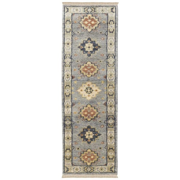 2 ft. x 12 ft. Gray, Blue, Taupe Geometric Runner Rug