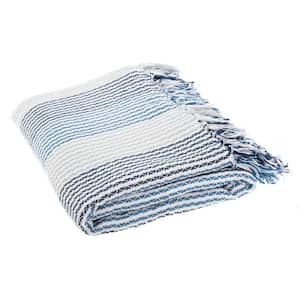 Blue 50 in. x 60 in. Blue/White Fringe Throw Blanket