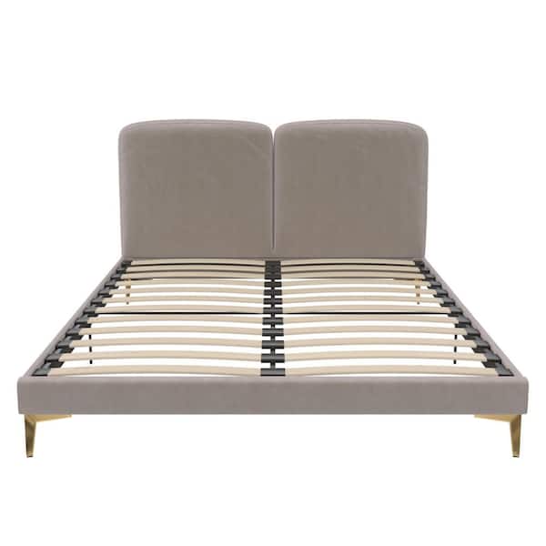 CosmoLiving by Cosmopolitan Beige Wooden Frame Queen Platform Bed With Upholstered Headboard
