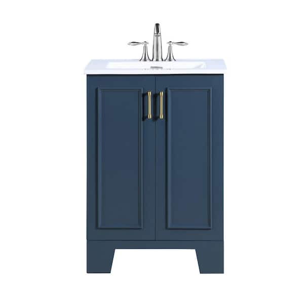 Runfine Nora 24 in. W x 19 in. D x 34 in. H Bath Vanity in Blue with Ceramic Vanity Top in White with White Basin