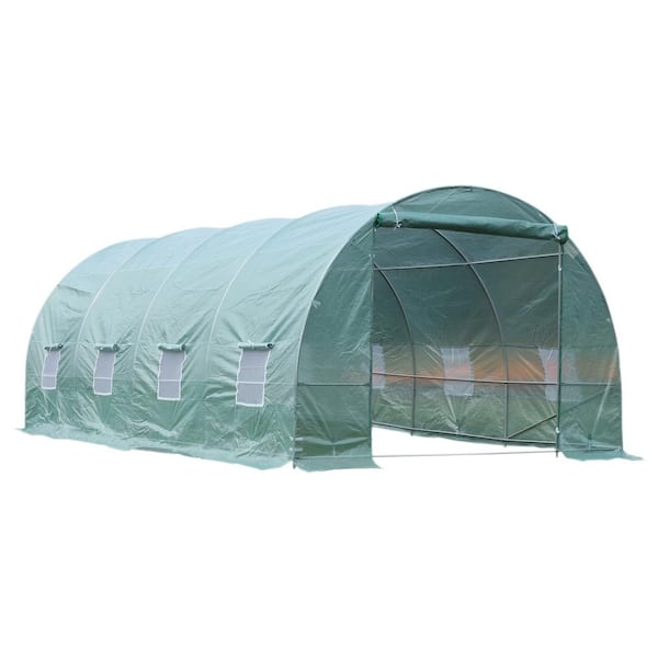 Outsunny 10 ft. x 20 ft. x 7 ft. Freestanding High Tunnel Walk-In Garden Greenhouse Kit w/Large Footprint & Tough PE Walls, Green