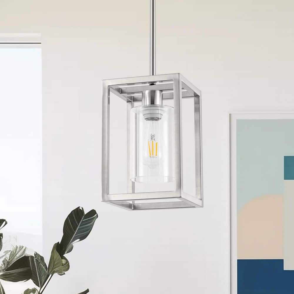 1-Light 10 in. Brushed Nickel Kitchen Island Pendant Light Hanging Fixture Smart Home Wall Sconcewith Clear Glass Shade price history on PriceWatchPro