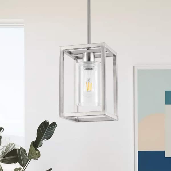 Briignite 1-Light 10 in. Brushed Nickel Kitchen Island Pendant Light Hanging Fixture Smart Home Wall Sconcewith Clear Glass Shade