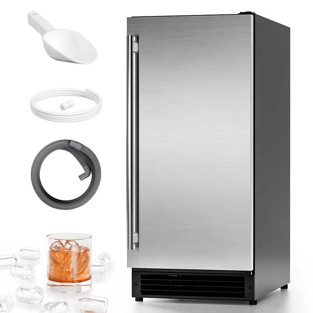 15 in. 55 lbs./Day Bullet Ice Built-In/Freestanding Ice Maker in Stainless Steel, 26 lbs. Storage, Hidden Filter, UL