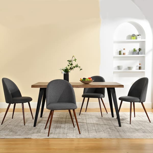 Zomba HB Grey Fabric Upholstered Dining Chairs with Thickened Cushions, Ergonomic Oval Back, and Walnut Legs (Set of 4)