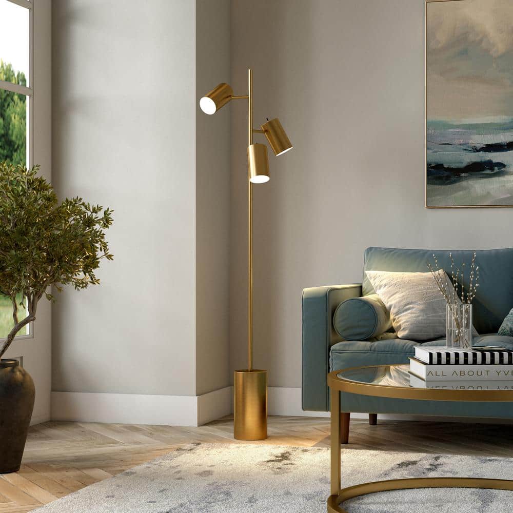 Dorset Voice-Controlled Modern Brass Metal 3-Light Floor Lamp