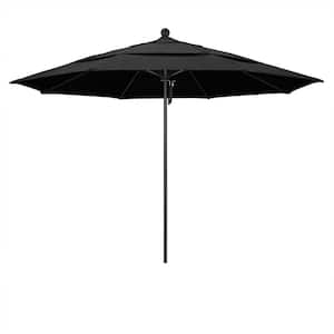 11 ft. Black Aluminum Commercial Market Patio Umbrella with Fiberglass Ribs and Pulley Lift in Black Olefin