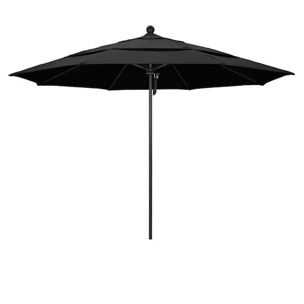 California Umbrella 11 ft. Black Aluminum Commercial Market Patio Umbrella with Fiberglass Ribs and Pulley Lift in Black Olefin