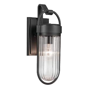 Brix 16 in. 1-Light Textured Black Industrial Outdoor Hardwired Wall Lantern Sconce with No Bulbs Included (1-Pack)
