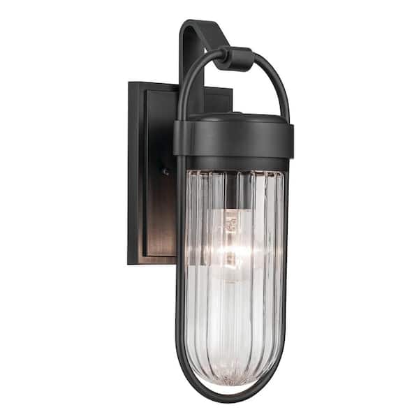 KICHLER Brix 16 in. 1-Light Textured Black Industrial Outdoor Hardwired Wall Lantern Sconce with No Bulbs Included (1-Pack)