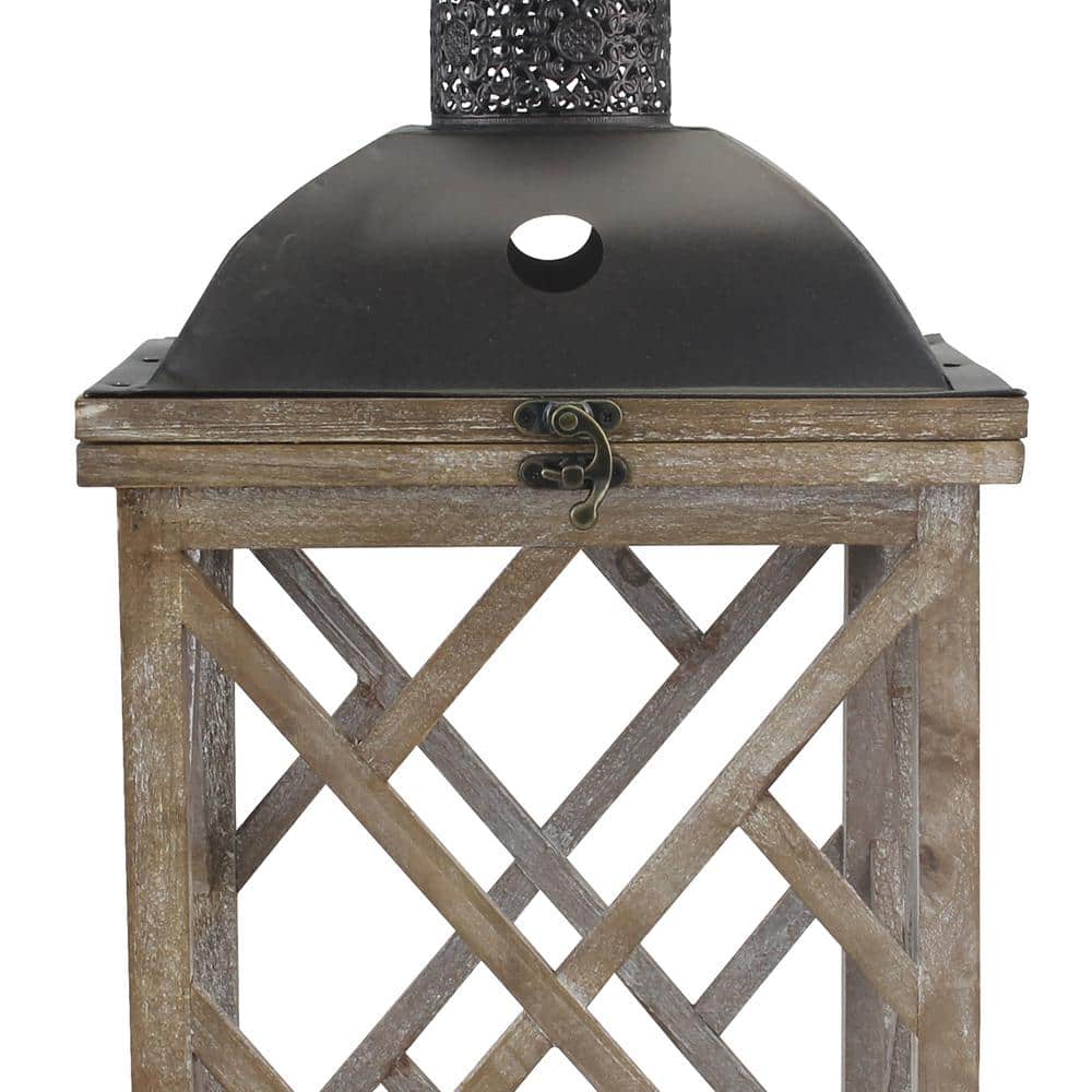 Rustic Wood and Metal Hurricane Candle Lantern Set