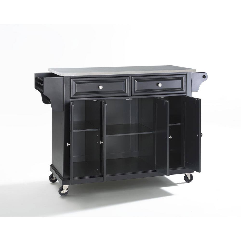 Black Stainless Steel Kitchen Cart with Spice Rack and Storage