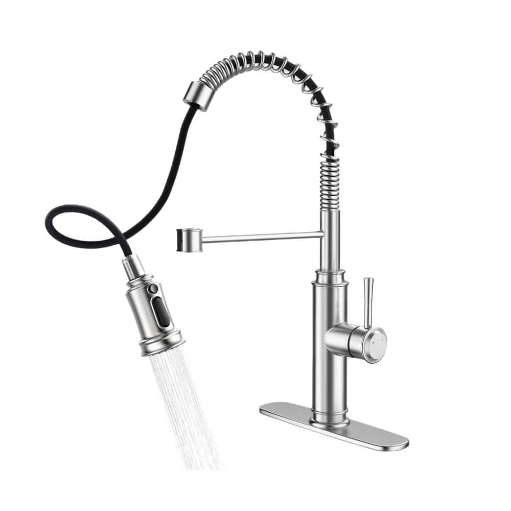 Single Handle 360° Rotation Spring Pull Down Sprayer Kitchen Faucet with 3
