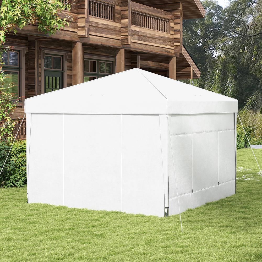 White Steel Pop-Up Canopy Tent with Sidewalls and Mesh Windows