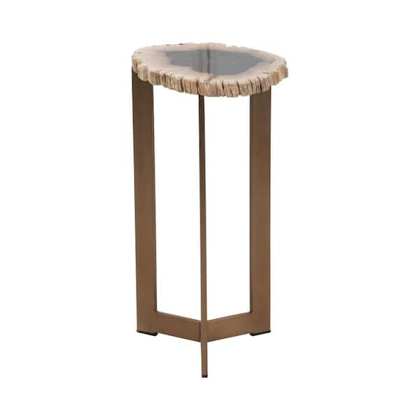 Liv & Skye 21 in. Gold Petrified Specialty Wood Accent Table