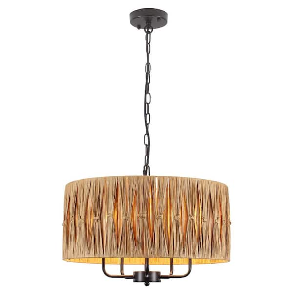 5-Light Black Bohemian Chandelier Drum Pendant Light for Bedroom, Foyer
