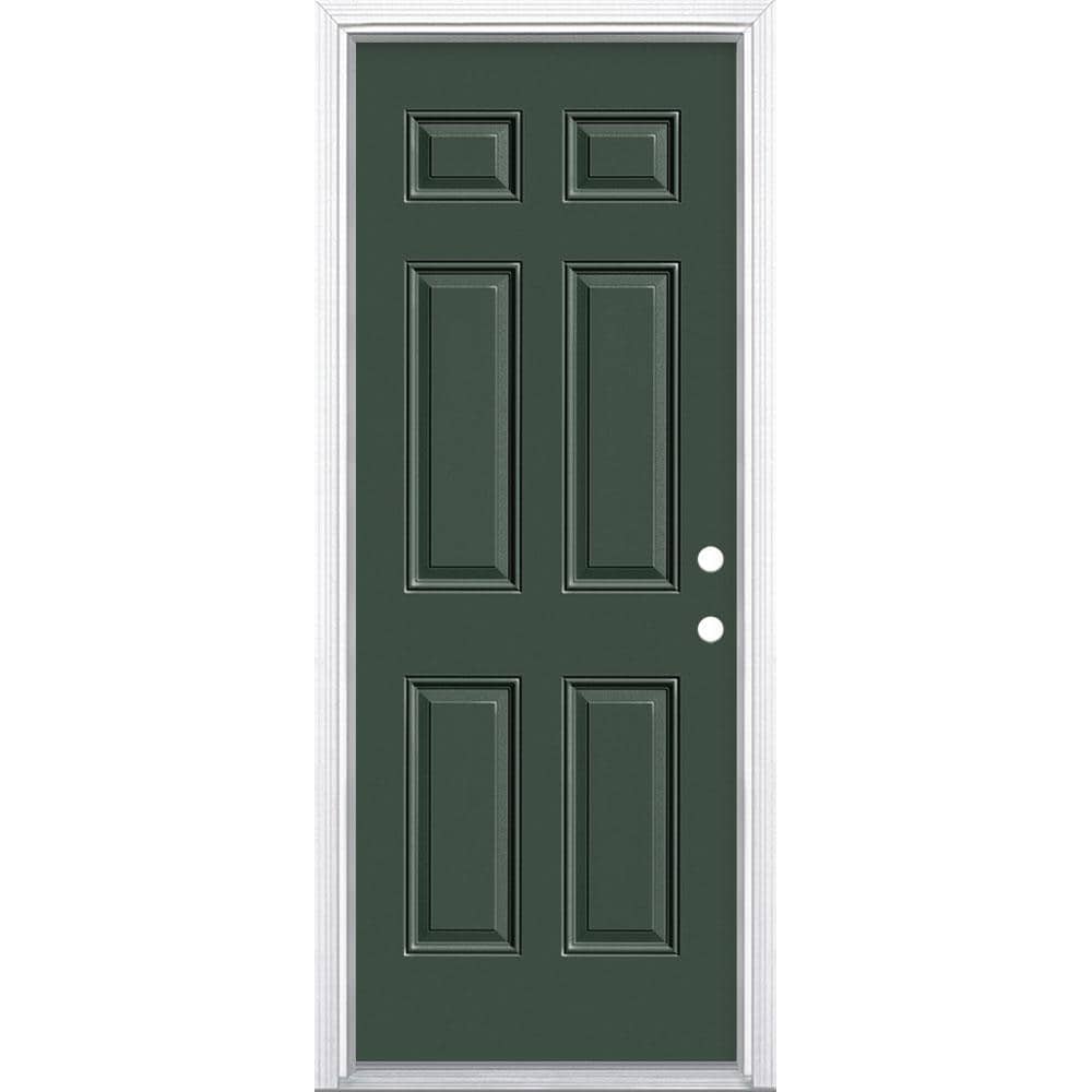 36 in. x 80 in. 6-Panel Left Hand Inswing Painted Steel Prehung Front Exterior Door No Brickmold