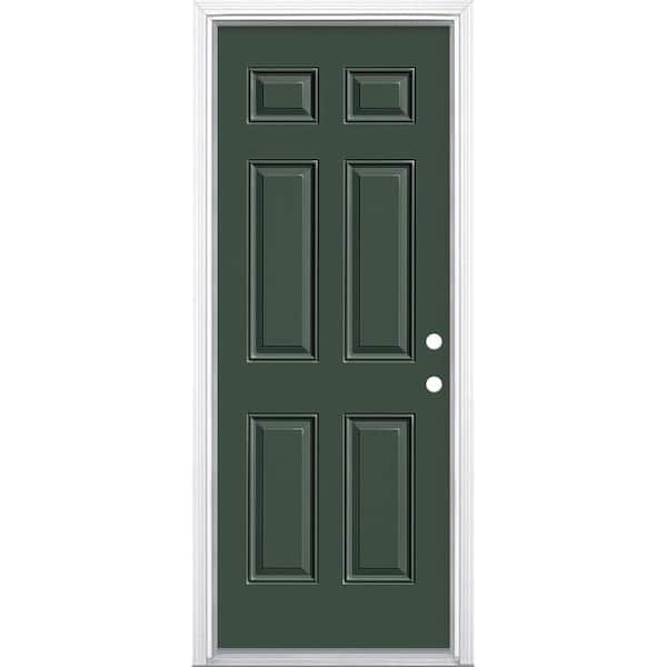 36 in. x 80 in. 6-Panel Left Hand Inswing Painted Steel Prehung Front Exterior Door No Brickmold