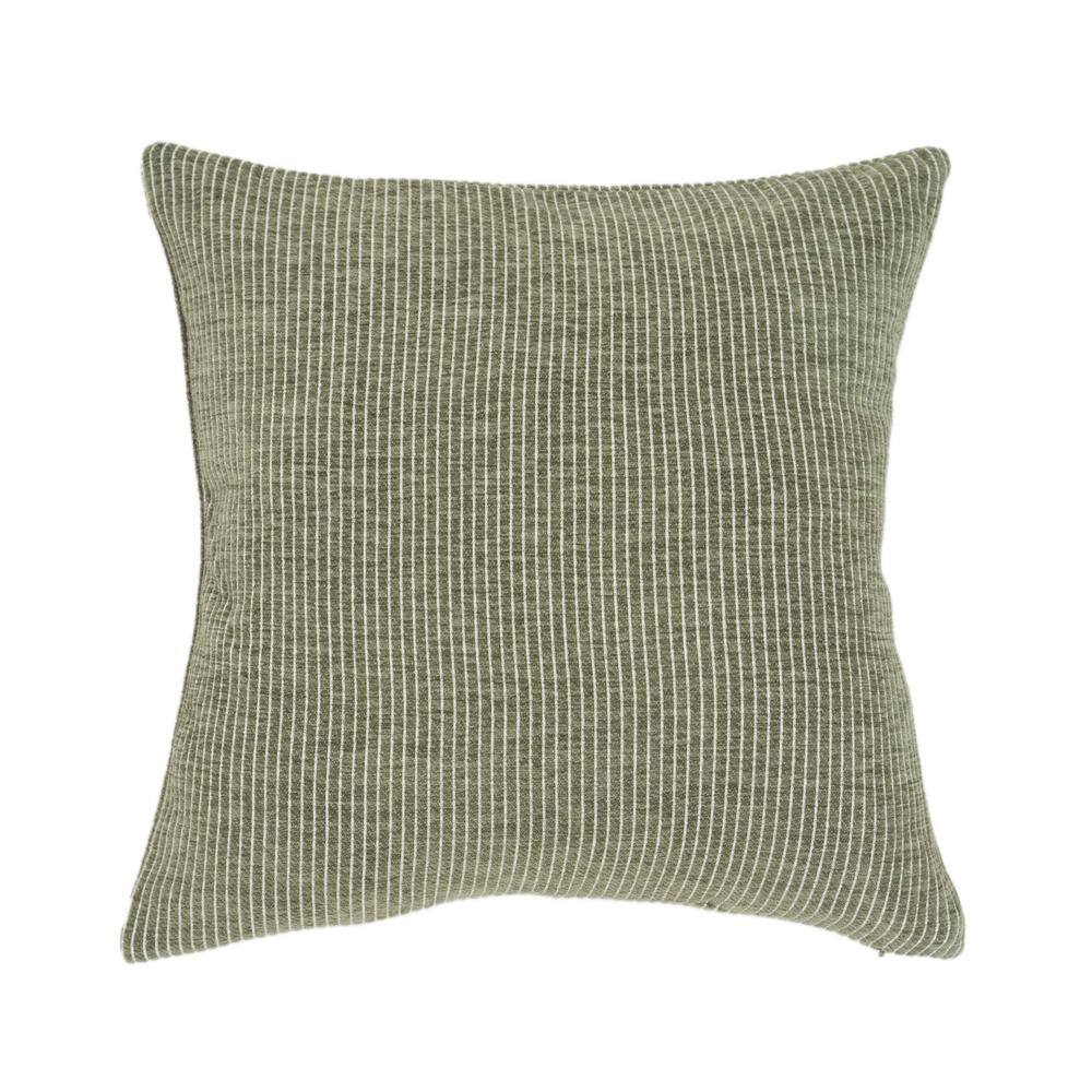 Elsa Reversible Winter Moss Green Woven Pinstripes Pillow, 18in x 18in
