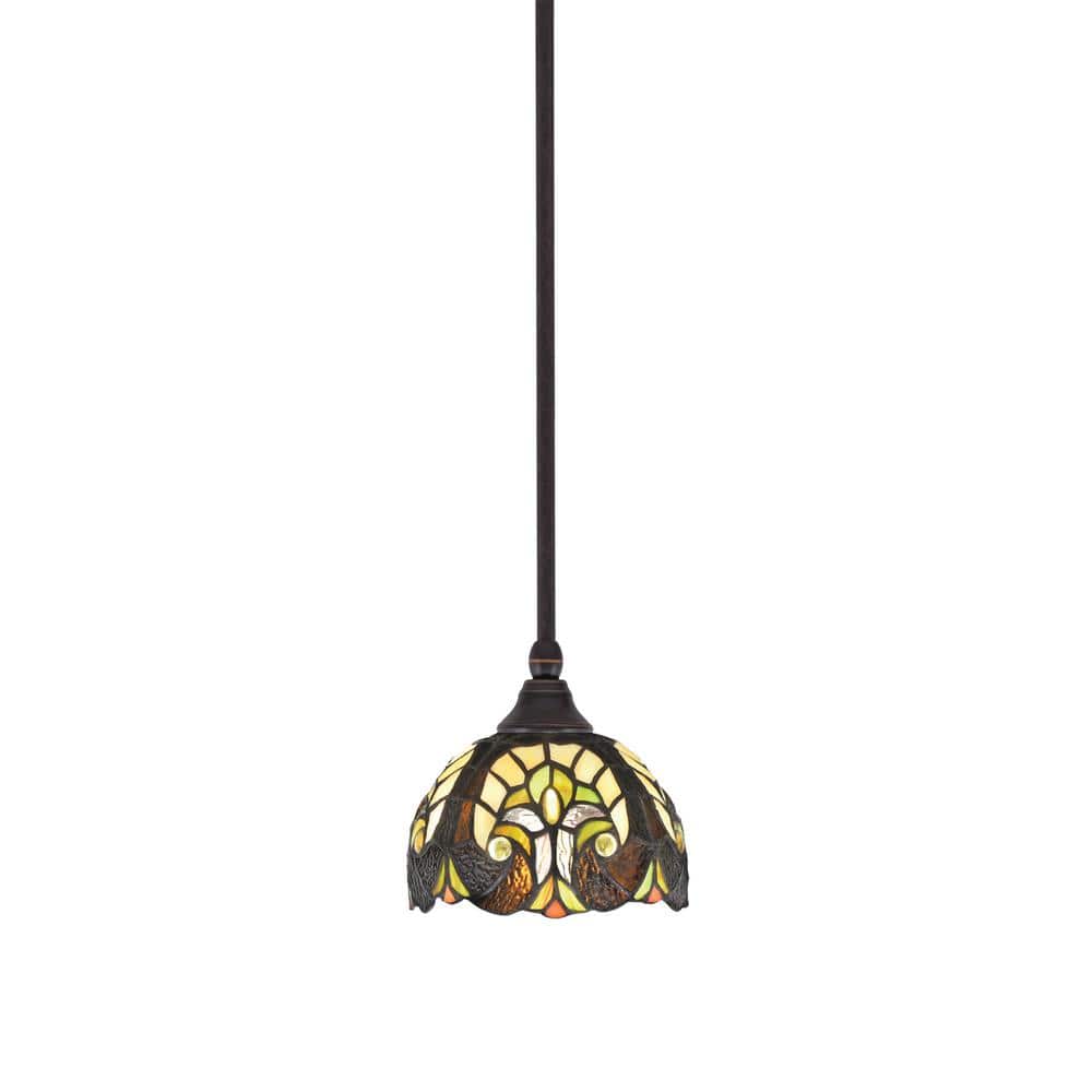 Sparta 100-Watt 1-Light Dark Granite Shaded Pendant Light with Ivory Cypres