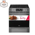 30 in. 5.4 cu. ft. Front Control Electric Range with Air Fry in Black Stainless Steel