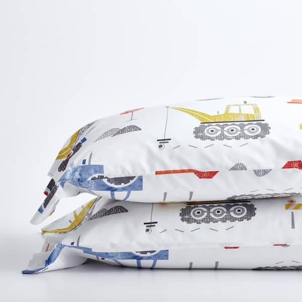 Company Kids by The Company Store Construction Zone Multicolored Graphic 200-Thread Count Organic Cotton Percale Standard Pillowcase (Set of 2)