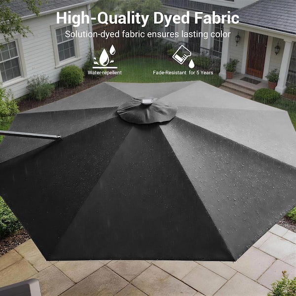 Sonkuki 11 ft. Octagon LED Aluminum Cantilever Patio Umbrella, Foot-controlled 360 rotation with a Base in Black