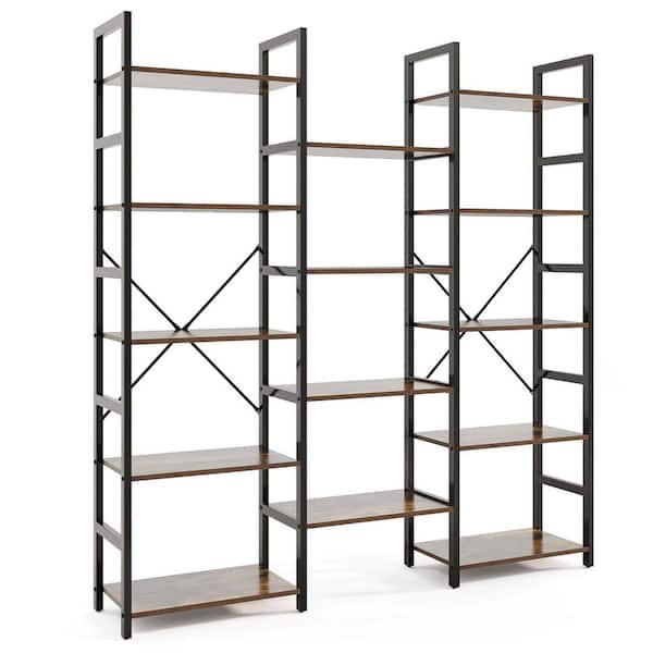 68 in. Wood Tall 5-tier Industrial Bookshelf Heavy-duty Metal Frame Bookcases with 14 Open Shelves