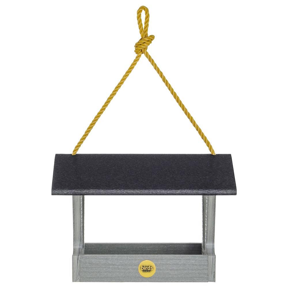 Modern Farmhouse Driftwood Gray Hanging Bird Feeder with Nylon Rope
