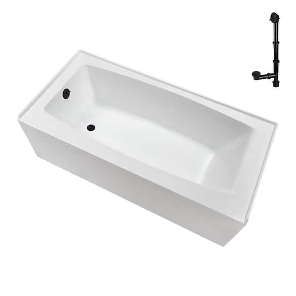 Streamline 60 in. x 30 in. Soaking Acrylic Alcove Bathtub with Left Drain in Glossy White External Drain in Matte Oil Rubbed Bronze