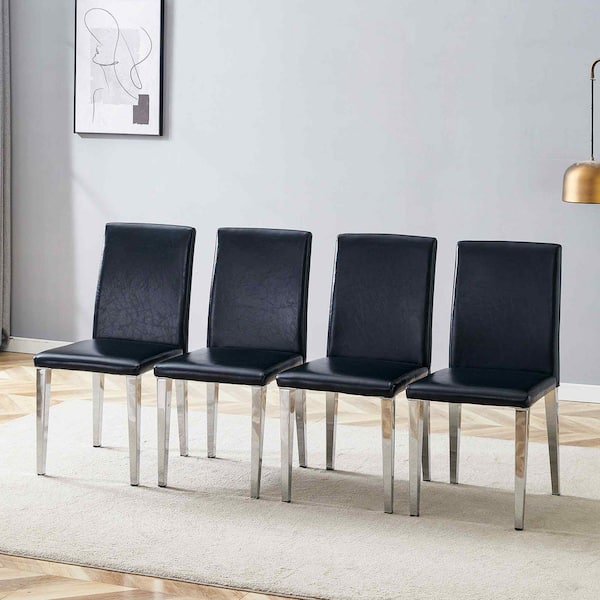 Black/Silver PU Leather  Side Chair (Set of 4)