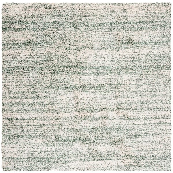Hudson Shag 4 ft. x 4 ft. Ivory/Green Solid Marle Square Area Rug