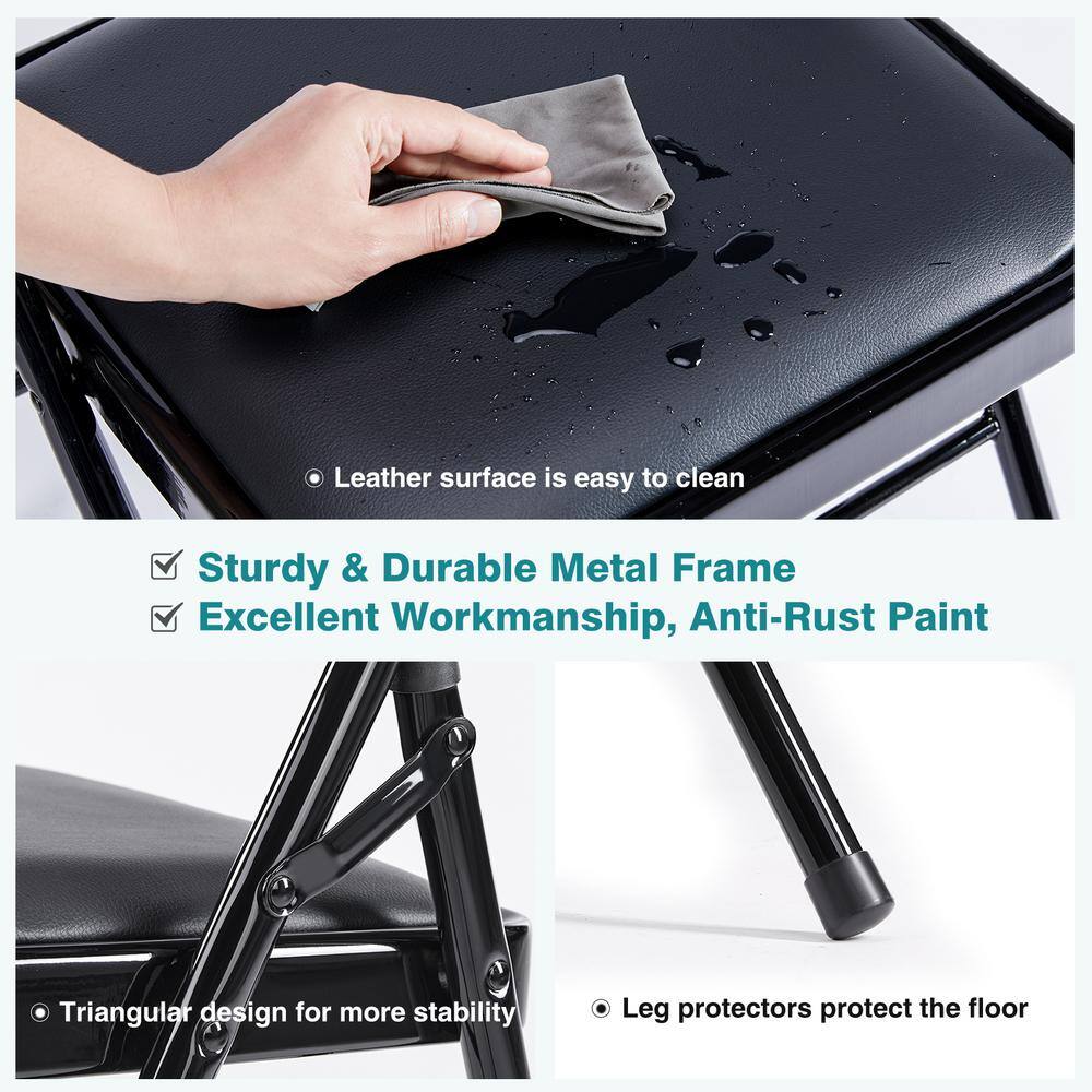 Black Stainless Steel Armless Folding Dining Chairs, Set of 4