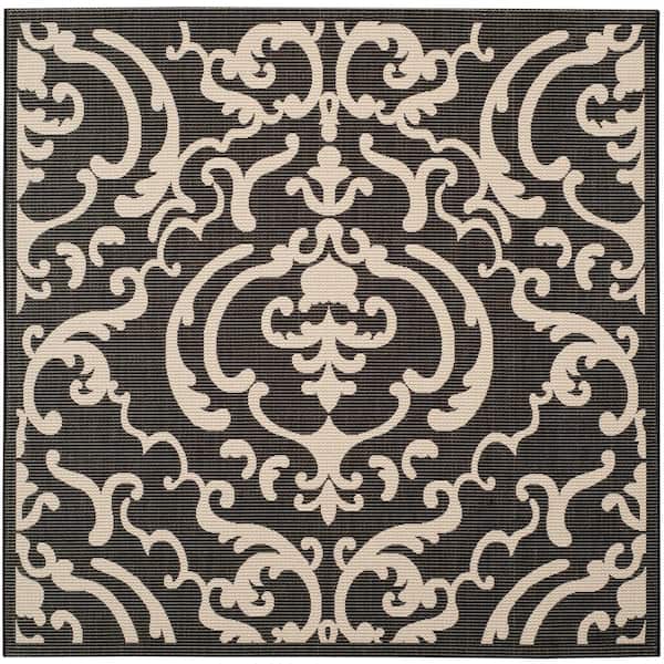 SAFAVIEH Courtyard Black/Sand 7 ft. x 7 ft. Square Border Indoor/Outdoor Patio  Area Rug