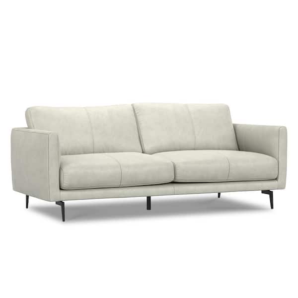 Stevens Modern, Mid-Century 81 in. Straight Arm Genuine Leather Wide Rectangle Sofa in Light Smoke Grey